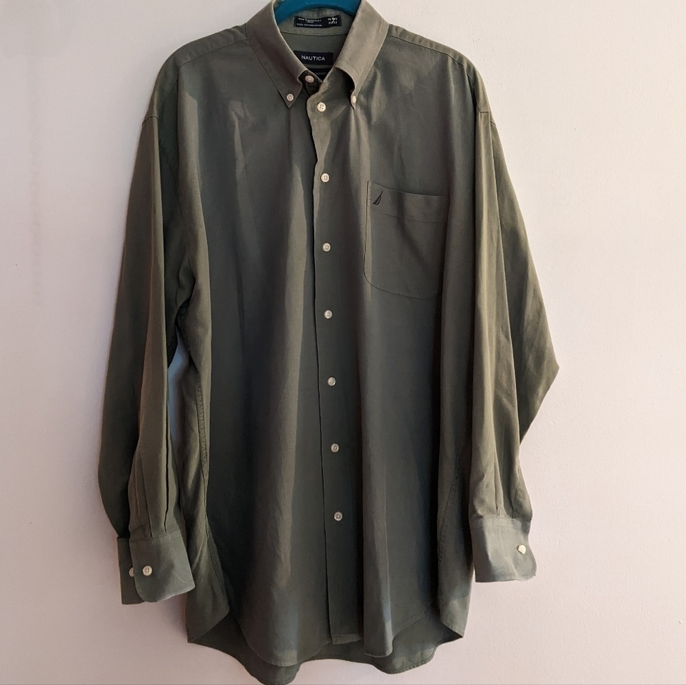 NAUTICA Vintage Oxford Button Down Dress Shirt Dusty Green 16.5 x 32/33